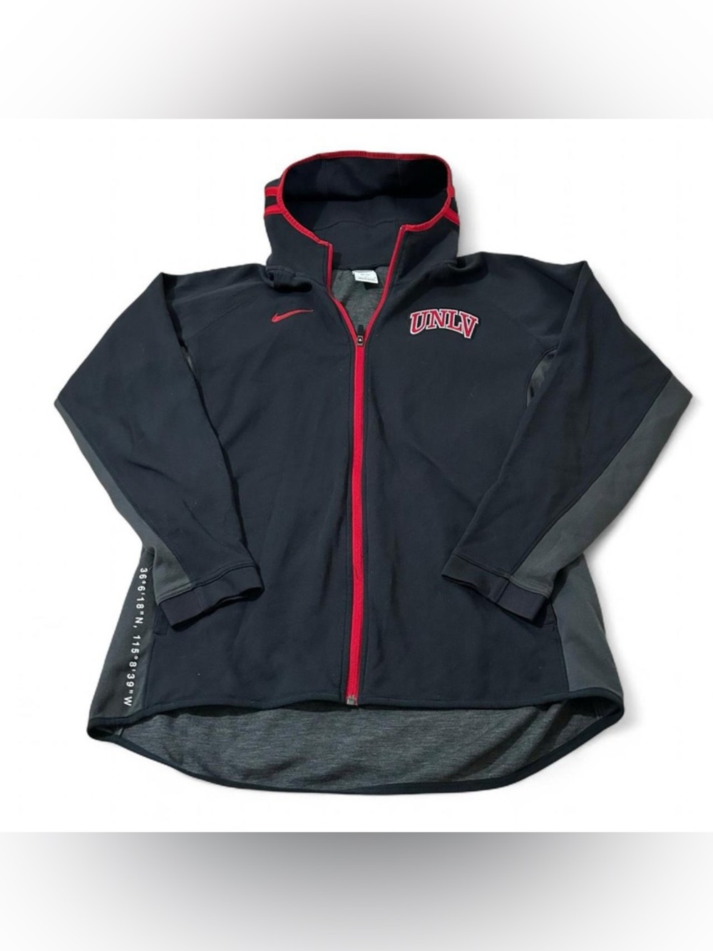 Nike UNLV Rebels College Basketball Team Issued Full Zip Hoodie Size Large
